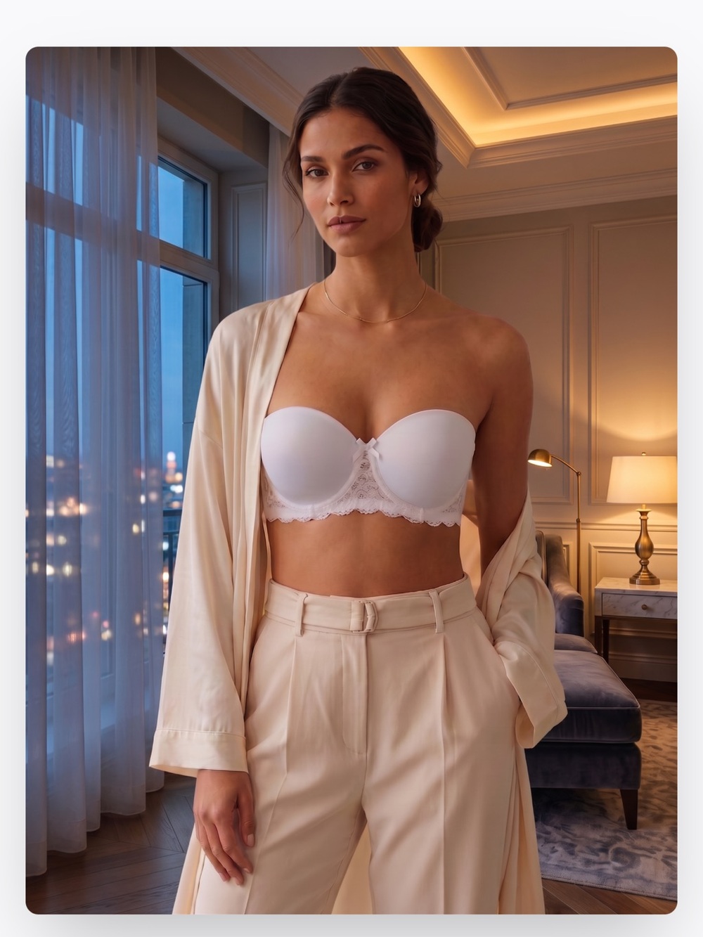 Strapless Lace-Trim Bra in White